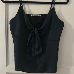 Abercrombie & Fitch Emerald Green Satin Tie-Front Top